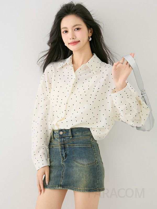 화이트 물방울 무늬 셔츠 여성용 얇은 카디건 스타일 탑 봄 여름 가을용 시스루블라우스 레이어드 패션 캐주얼한 착용감 데일리룩 - 상세 이미지 4