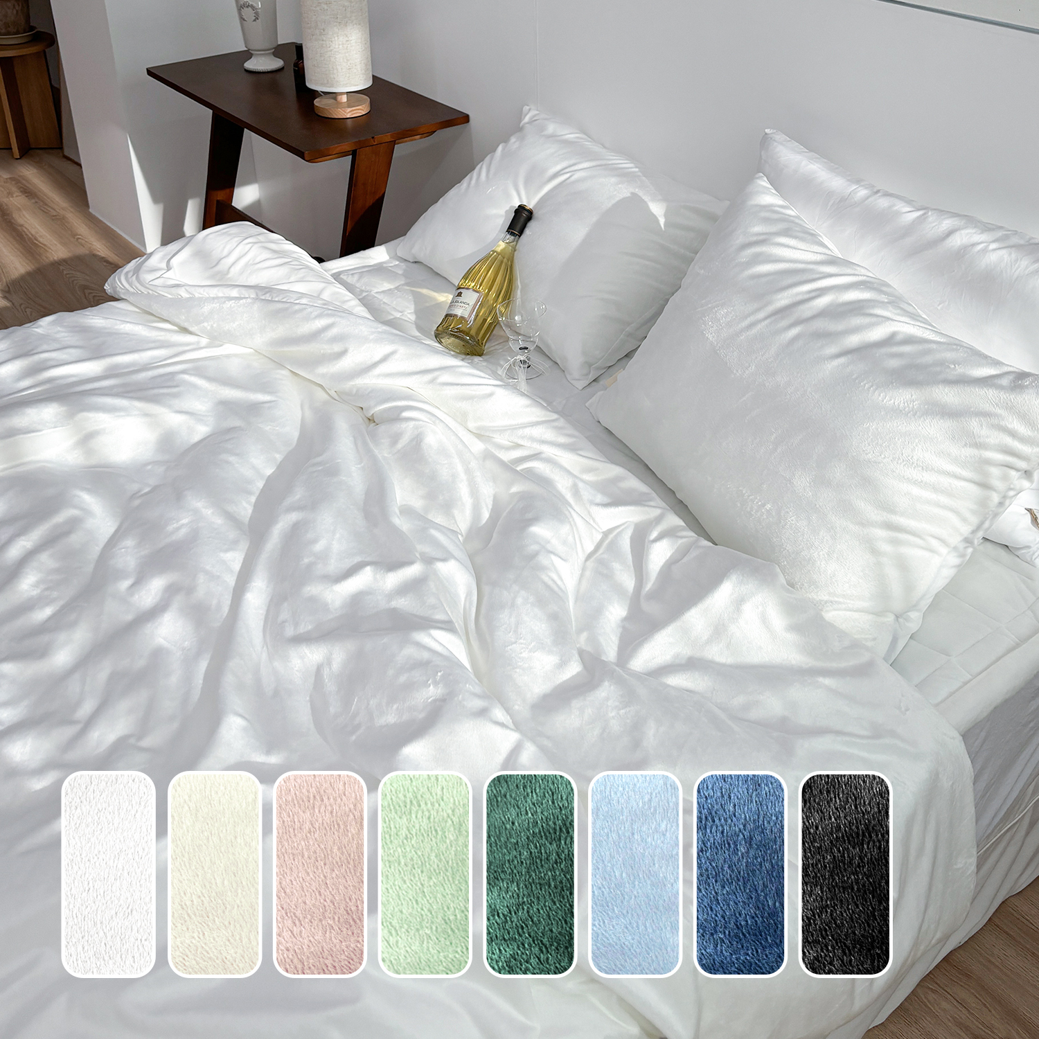 포근한 윈터테일 리버서블 겨울 밍크 극세사 옥수수솜 무봉제 차렵이불 세트 스노우 폭스, SS베이직세트(이불+베개커버)