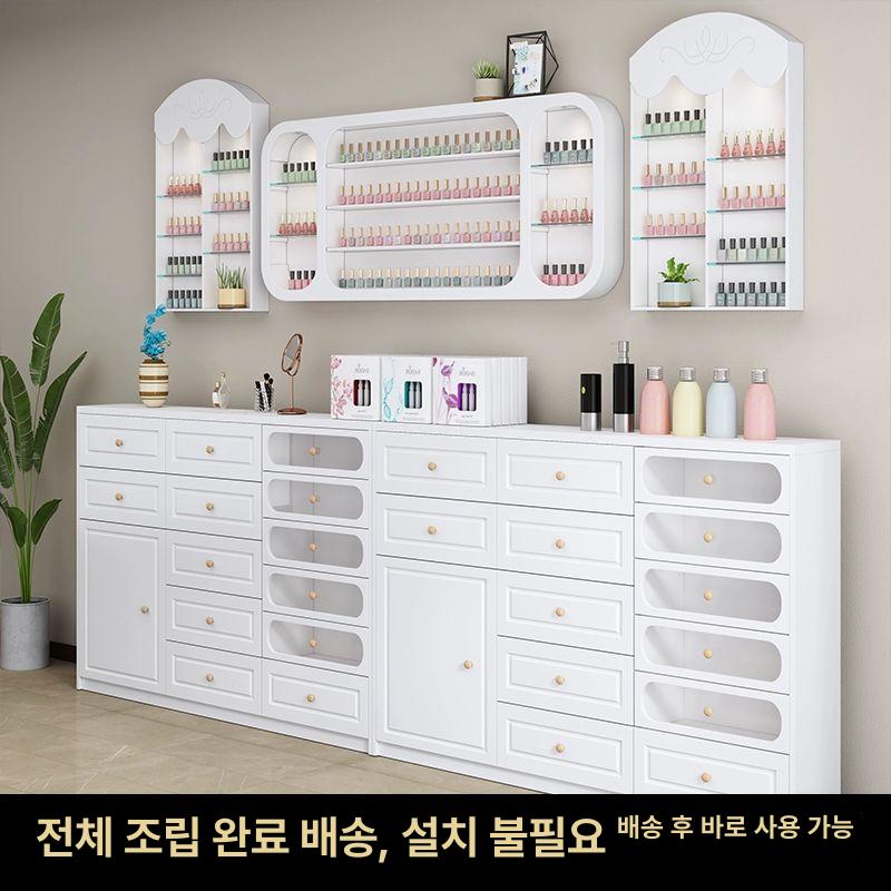 네일샵 매니큐어 선반 보관함 진열대 캐비닛 랙 벽선반 네일 80cm 원형 유리 - 상세 이미지 2