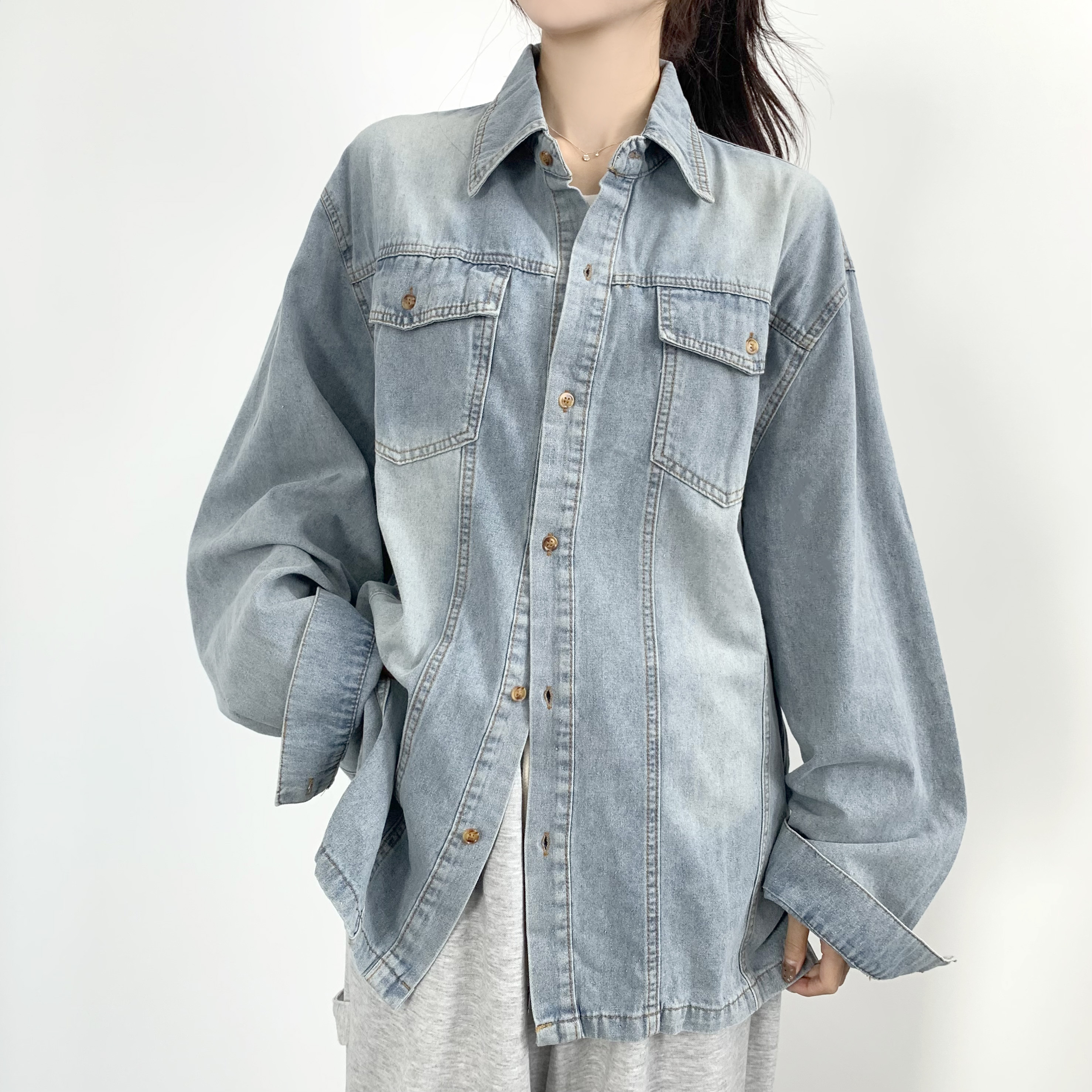 여성 청남방 데님셔츠 청셔츠 - 상세 이미지 2