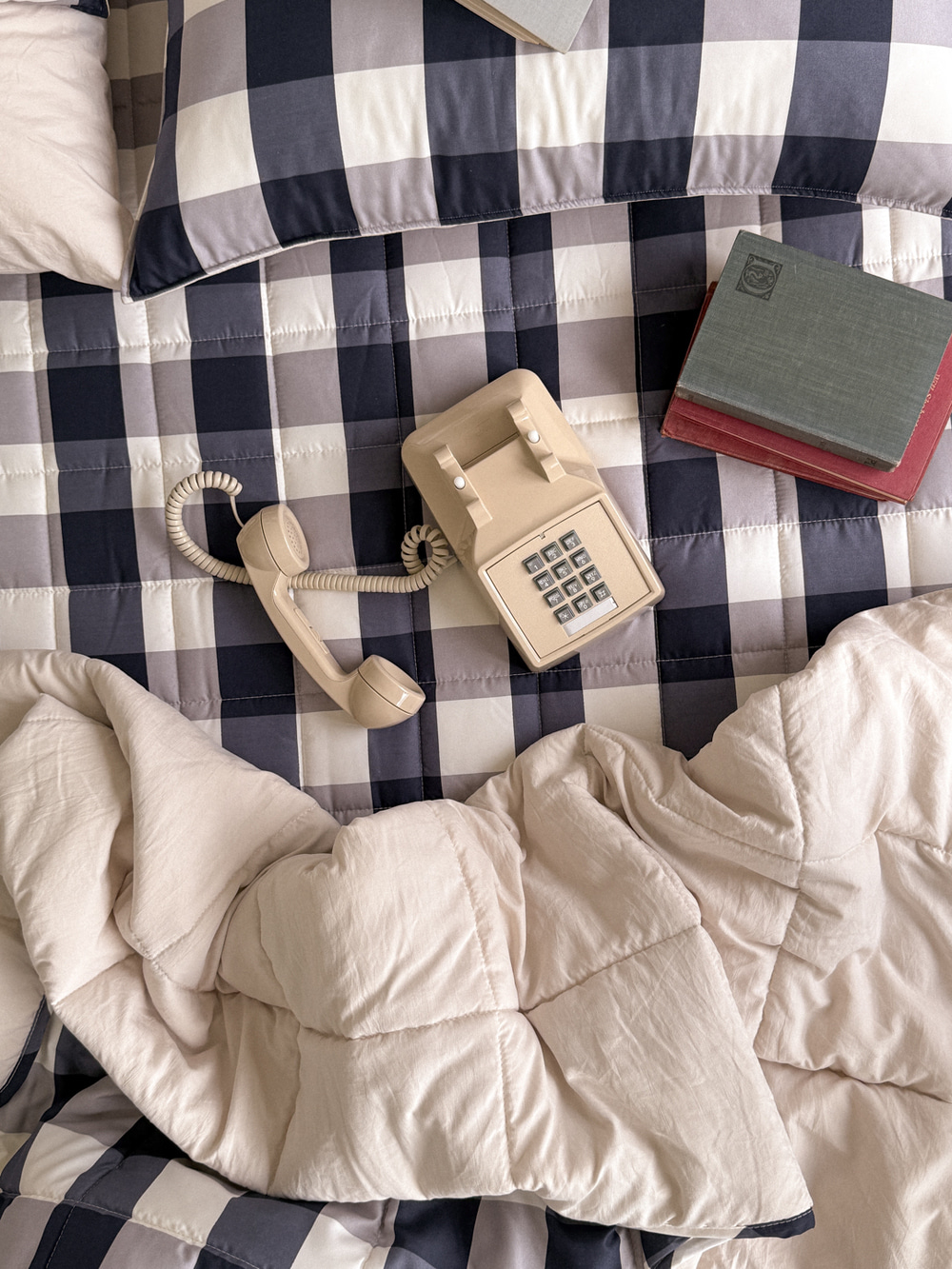 클래식 빅깅엄 네이비 체크 차렵이불 4종 풀세트 10%