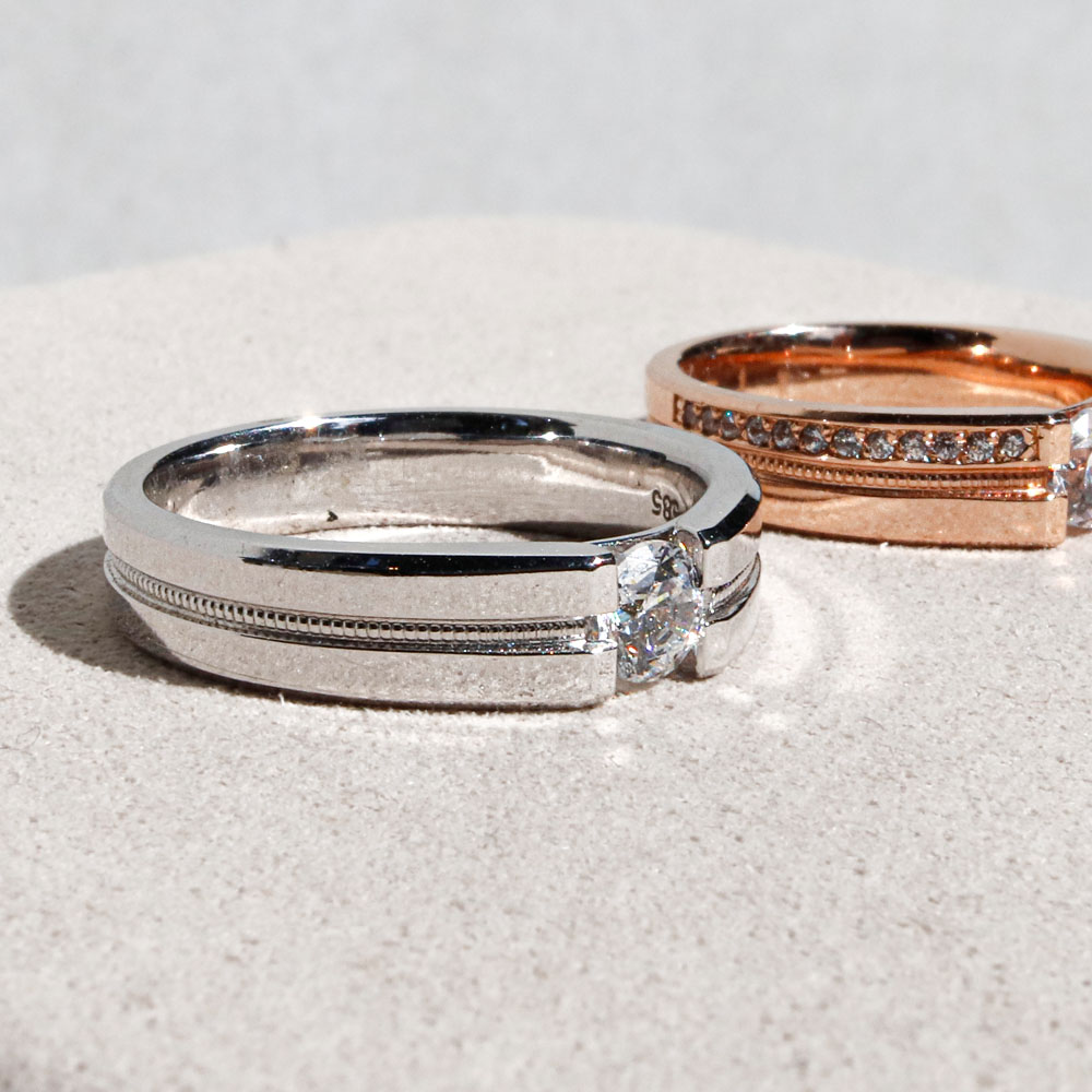 3부 천연 다이아 리네아 커플링 반지 커플 결혼 웨딩 기념일