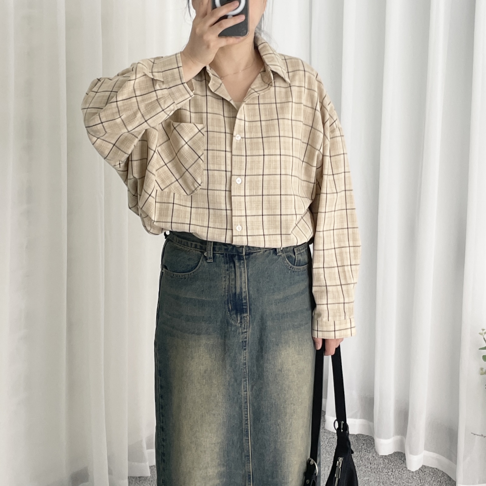 여성체크남방 오버핏남방 드롭숄더셔츠 이미지 6