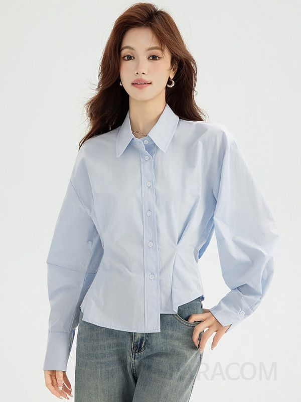 여성 플리츠 셔츠 세련된 가을 디자인 독특한 루즈 핏 캐주얼 블라우스 스타일 편안한 착용감 데일리룩 추천 - 상세 이미지 3