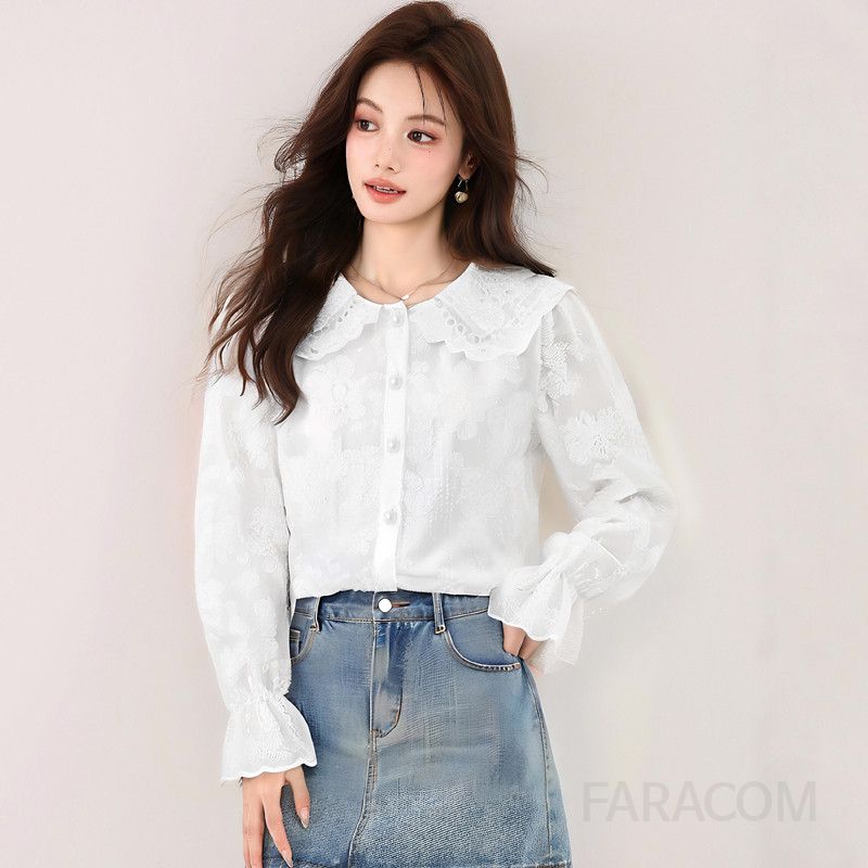여성 링클프리 긴팔 셔츠 가을 데일리 화이트 구김없는 스타일 편안한 착용감 캐주얼 블라우스 패션 아이템 - 상품 이미지