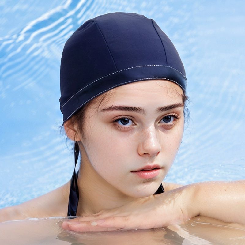 여성 수영모자 패브릭수모 패션 마린룩 빅사이즈 긴머리 블루+스타 다이아몬드 핑크 고글 - 상품 이미지