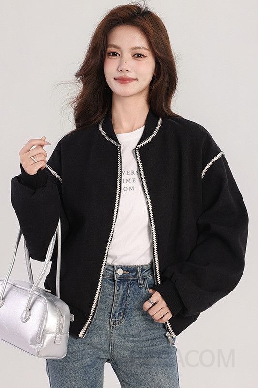 숏 블랙 여성 루즈핏 가을 캐주얼 자켓 간절기용 스타일리시한 레트로 디자인 외출용 편안한 착용감 데일리 아우터 - 상세 이미지 5