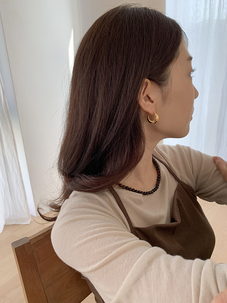 [무배] 셀프러브 골든 글로우 이어링 - 925실버 물방울 라운드 볼드 원터치 은링귀걸이 - 상세 이미지 2