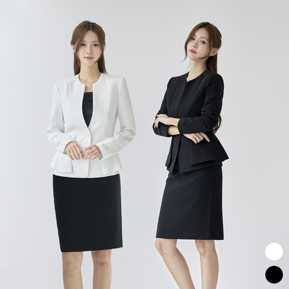 여자 면접 정장 아나운서 V넥 노버튼 페플럼자켓 [Y날개 치마 세트]