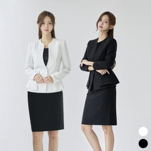 여자 면접 정장 아나운서 V넥 노버튼 페플럼자켓 [Y날개 치마 세트] 착용 후기 | 사이즈/핏 총정리 - 상품 이미지 1