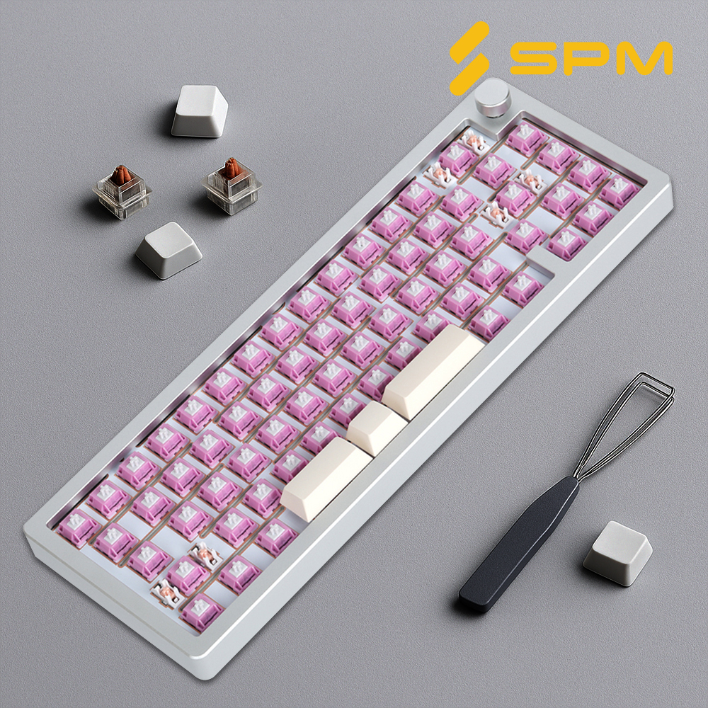 SPM AL68A 커스텀 키보드 베어본 풀알루미늄 실버, 히비스커스축