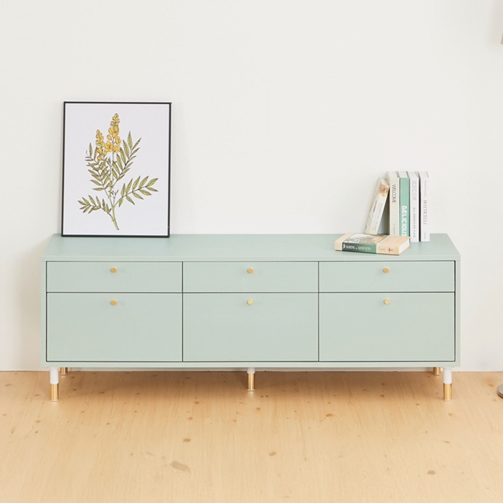프라하 tv다이서랍장 낮은 티비 서랍장 선반 장식장 1500x400x525, 민트