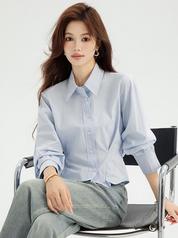 여성 플리츠 셔츠 세련된 가을 디자인 독특한 루즈 핏 캐주얼 블라우스 스타일 편안한 착용감 데일리룩 추천 - 상세 이미지 5
