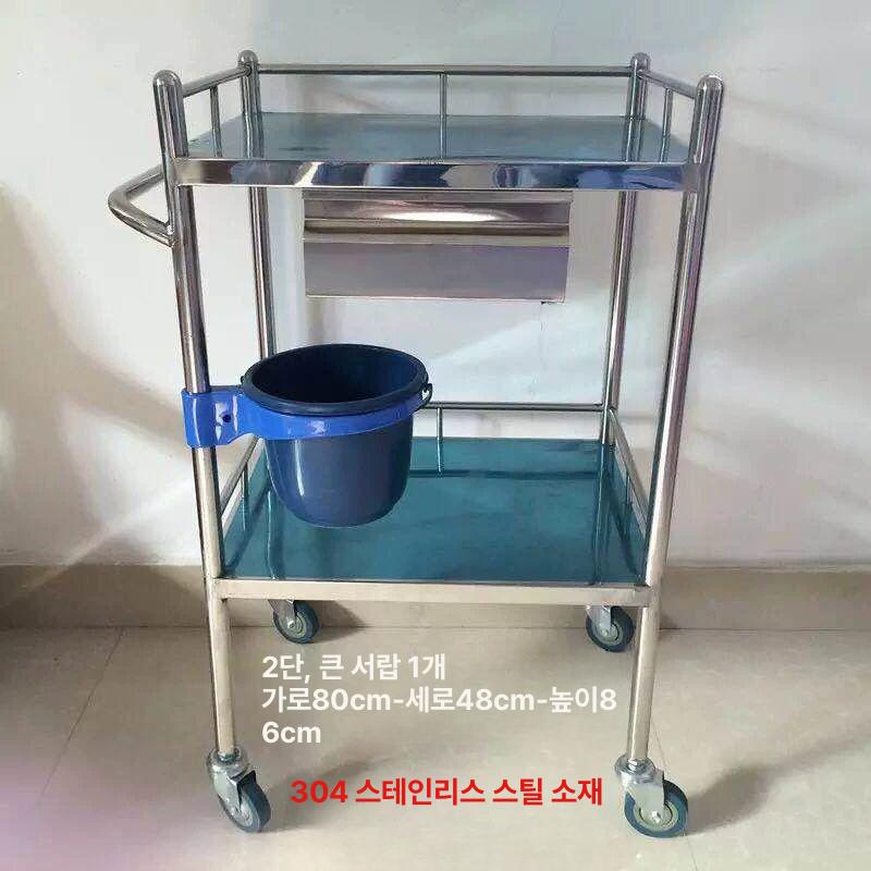 병원 드레싱 카트 서빙 수술실 주방 웨건 스테인리스 스테인레스 식당 업소용 다용도 무빙 삼층 소형 쌍서랍 고정 - 상세 이미지 3