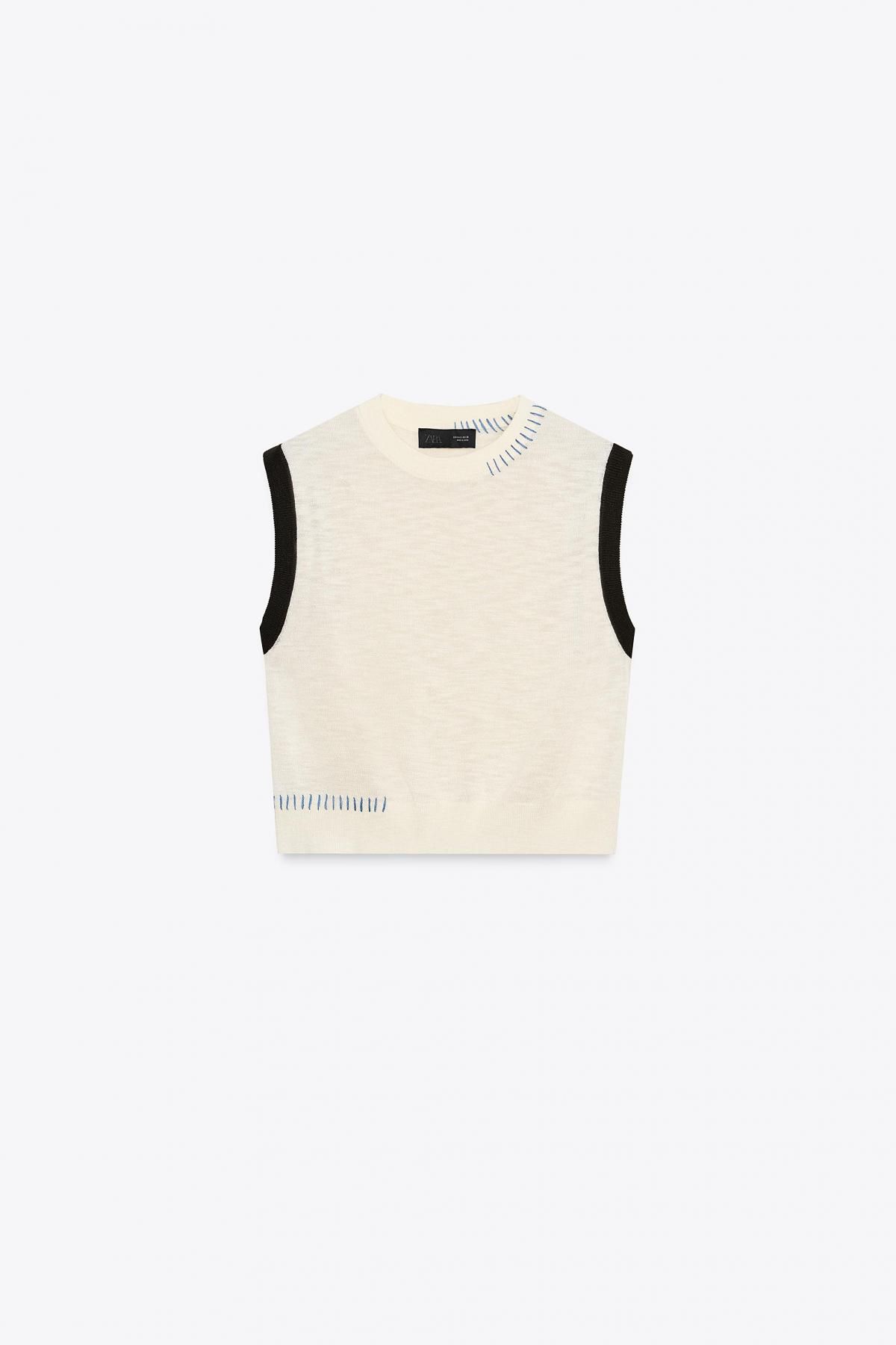 자라 배색 크롭 니트 민소매 탑 3920/796 ONLY ONE - 상품 이미지