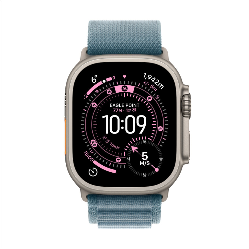 애플 애플워치 울트라 3 셀룰러 내추럴 티타늄, 49mm, 라이트 블루 알파인 루프