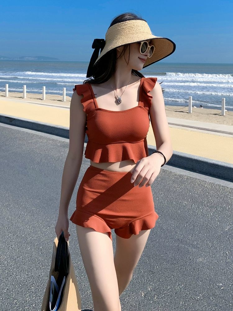 투피스수영복 반팔비키니 커버업 여름 호캉스 바캉스 여성용 청회색 비키니수영복 체형 해외여행 블랙 M 37.5~47.5kg - 상세 이미지 4