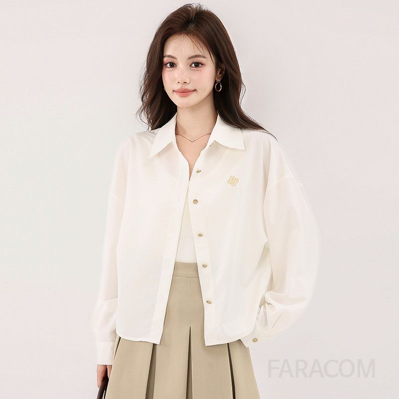 여성 슬림핏 코튼 긴팔 셔츠 가을용 캐주얼 스타일 구김 없는 흰색 상의 데일리 오피스 활용도 좋은 셔츠 - 상세 이미지 4