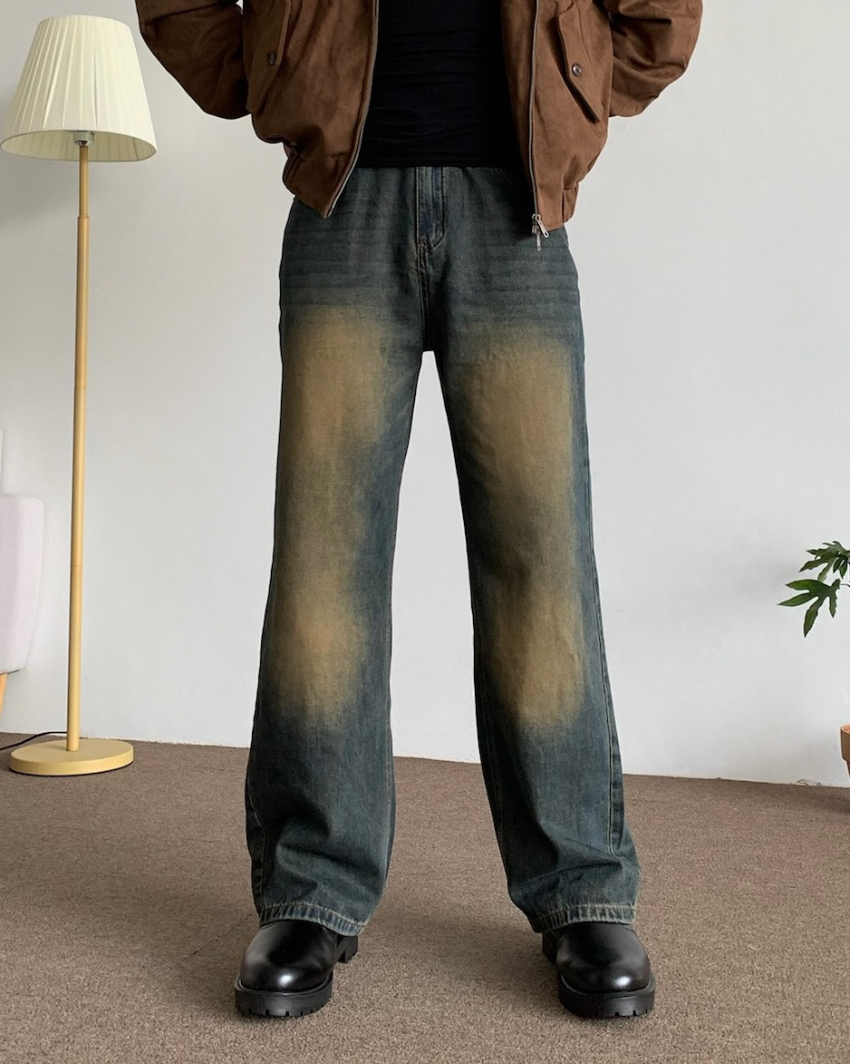 샌드워싱 와이드 데님팬츠 - 상세 이미지 2