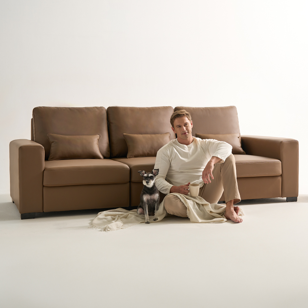 모디온 3인용 쇼파 우형 스윙 가죽쇼파 소파베드