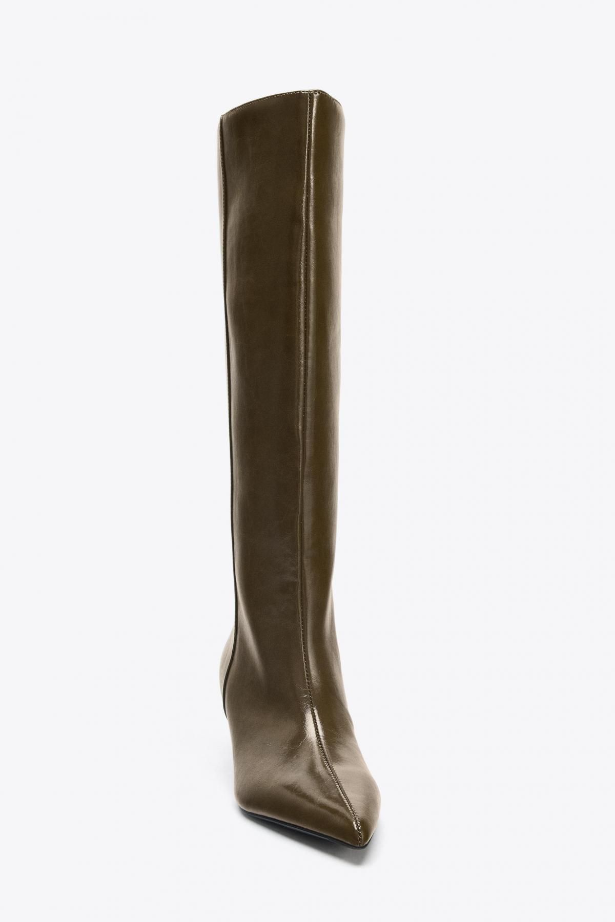 자라 트렌디 포인트토 키튼힐 롱 부츠 3003/610 KHAKI GREEN - 상세 이미지 5