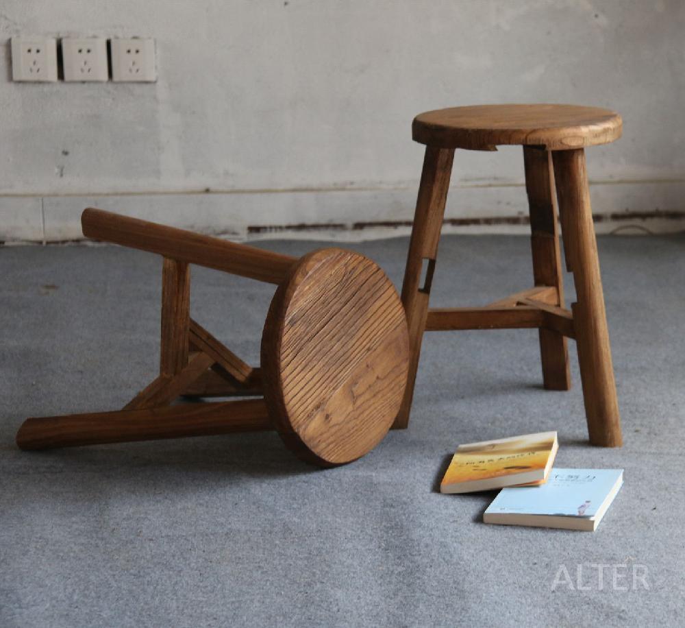 빈티지 고재 스툴 낮은 의자 우드 원목 원형 직경 30cm 높이 45cm - 상세 이미지 4