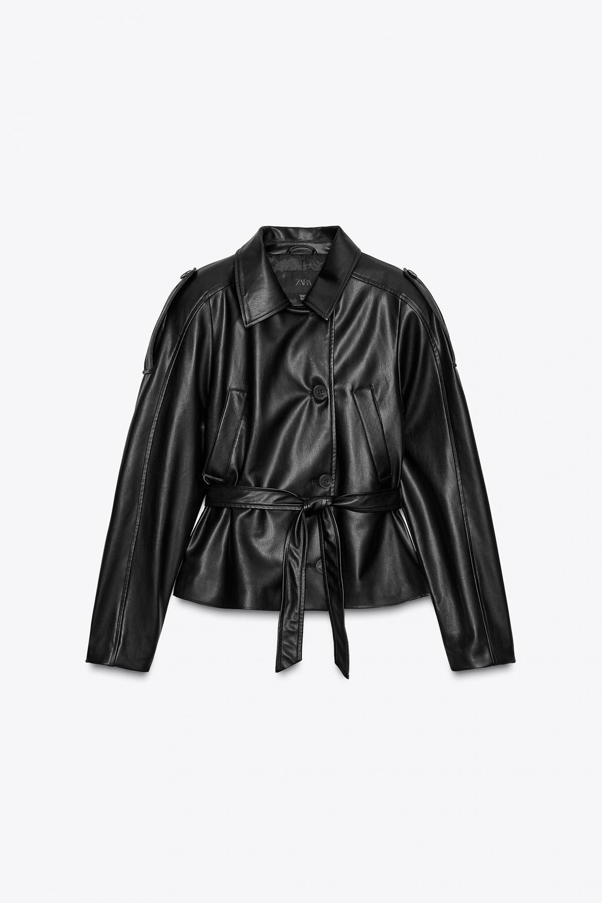 자라 페이크 레더 벨트 숏 트렌치코트 4749/743 BLACK - 상품 이미지