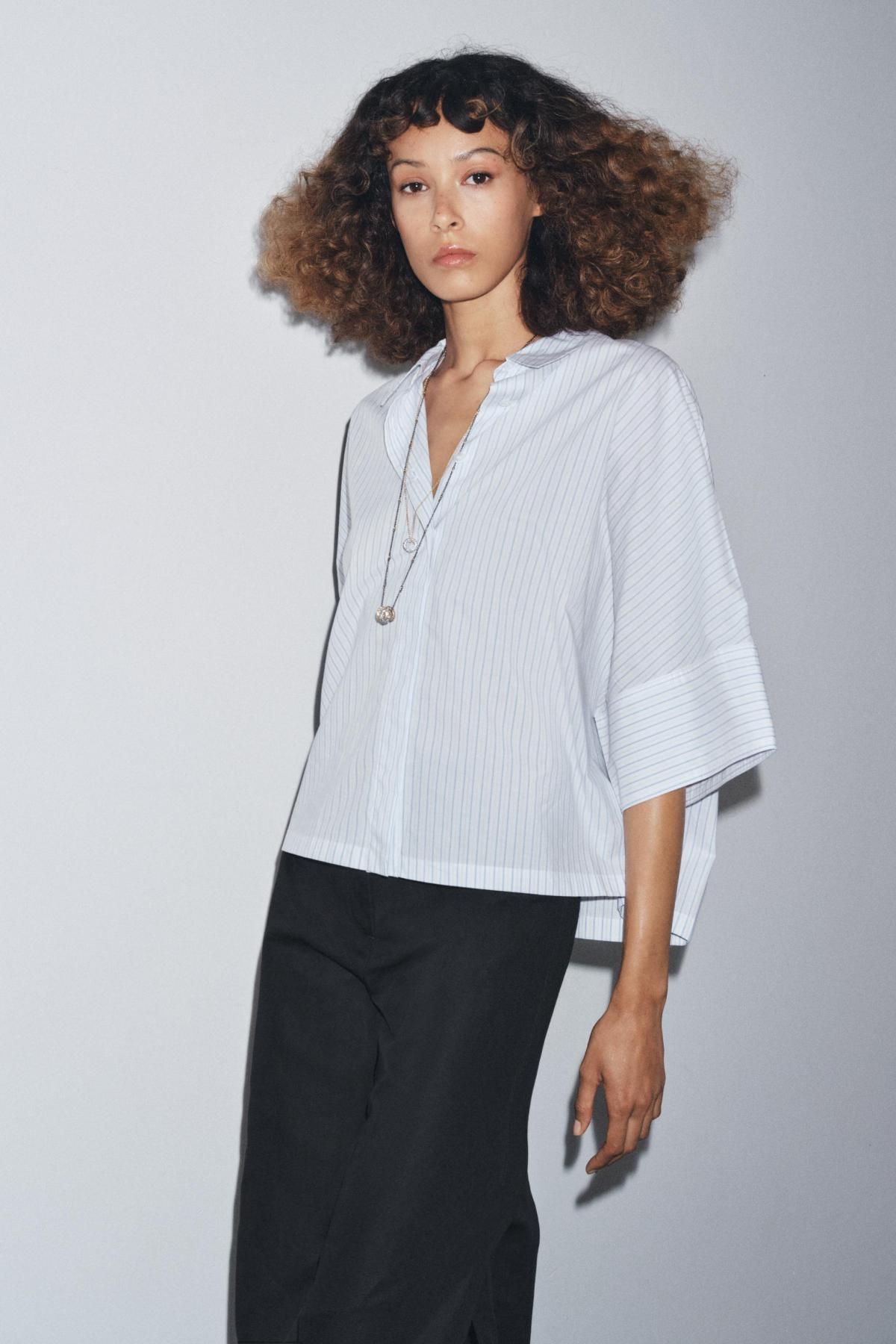 자라 오버핏 스트라이프 포플린 반팔 셔츠 4786/157 STRIPED - 상세 이미지 2