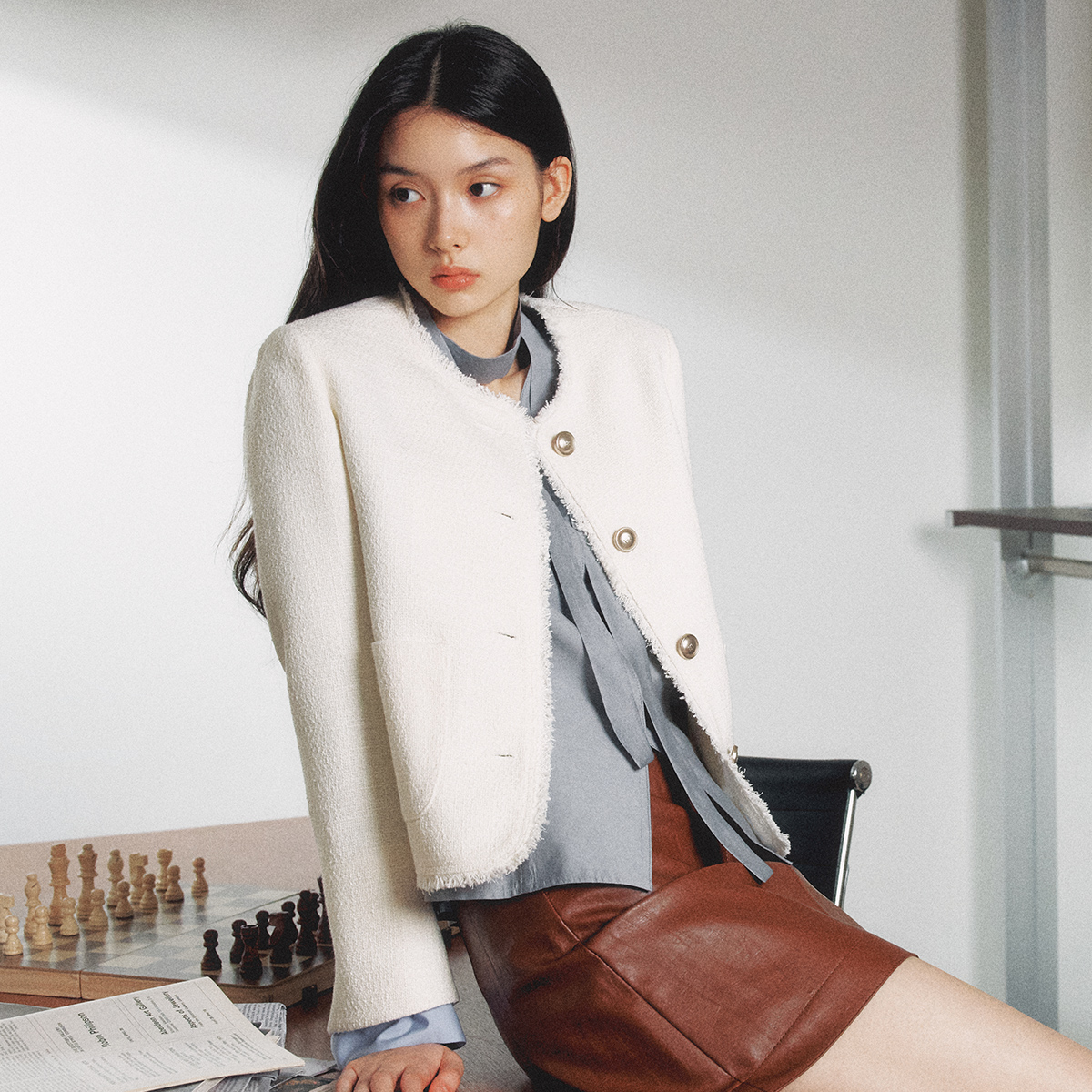 [N판배자배송] [슈퍼적립] 로엠 올데이 라운드 트위드 자켓 RMJKF4TS99