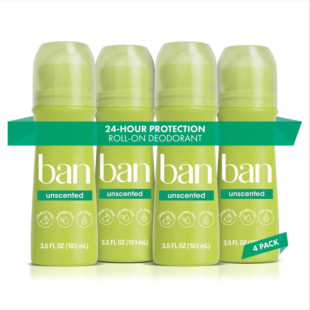 Ban 데오드란트 무향 Unscented 롤온 103ml (4개) - 상품 이미지