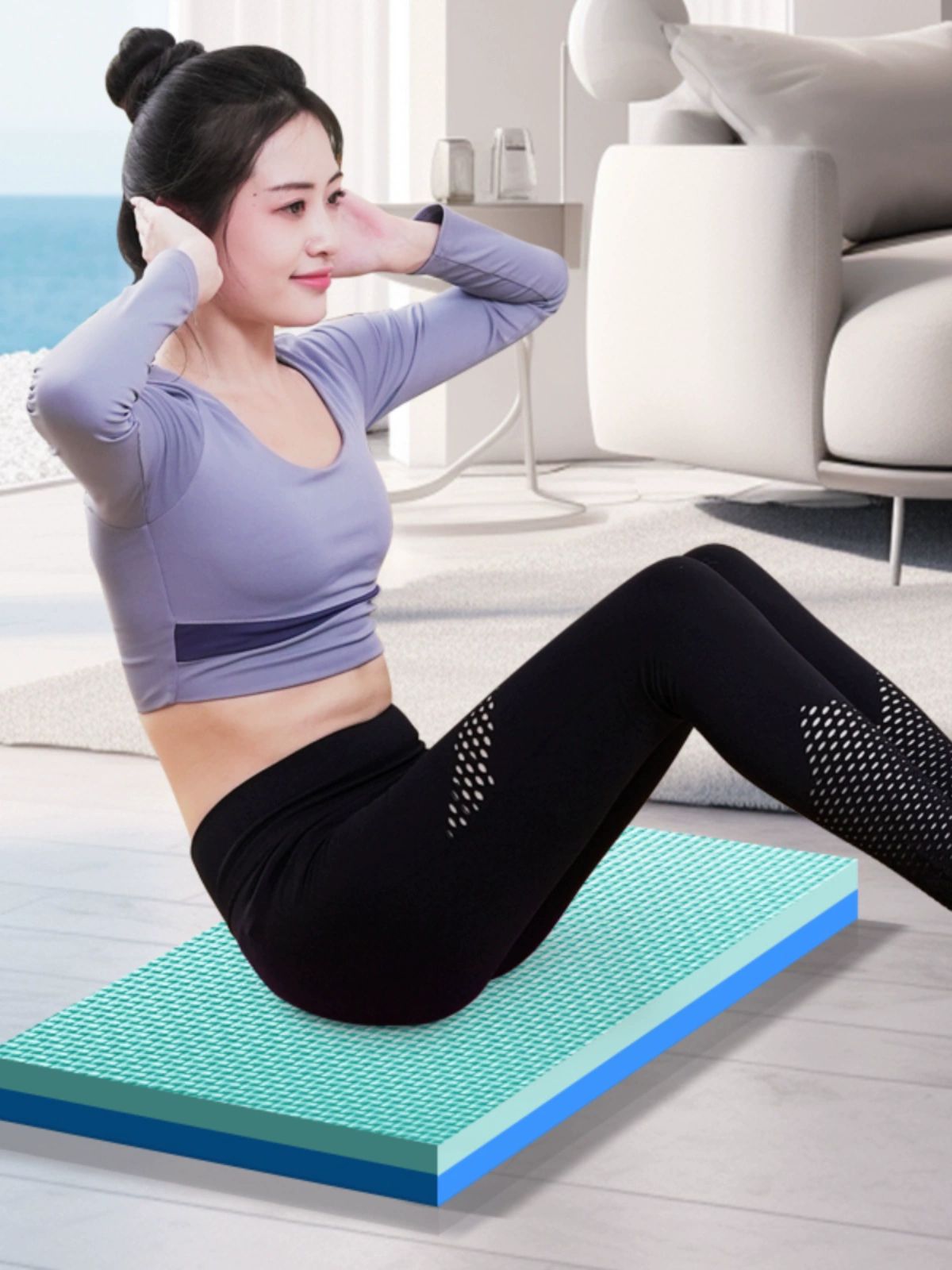 두꺼운 운동매트 훈련 홈트 플랭크 상하체 요가 미끄럼 방지 폼보드 필라테스 홈트매트 중형 스카이블루 50x40x4.0cm - 상세 이미지 3