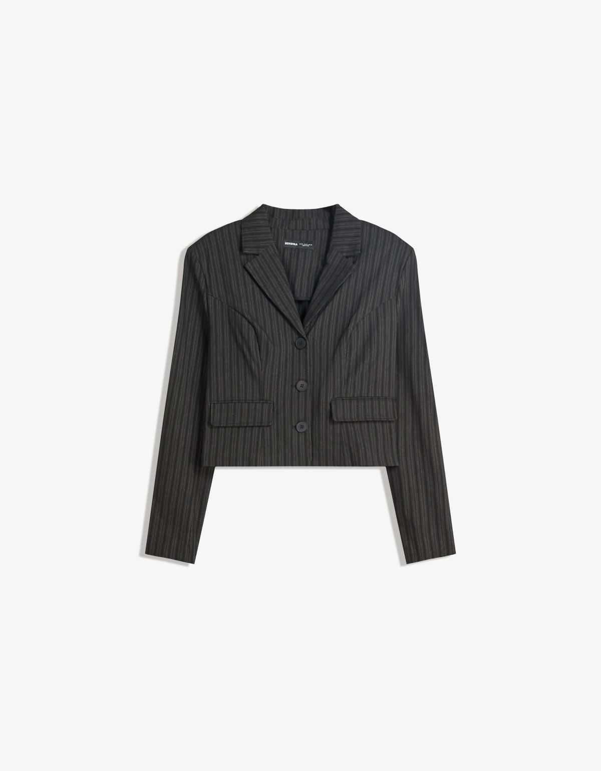 버쉬카 클래식 스트라이프 크롭 테일러드 재킷 6542/710 GREY - 상품 이미지