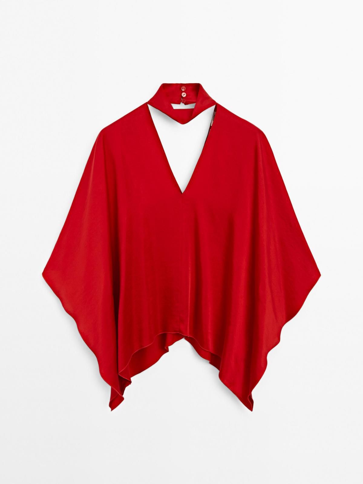 마시모두띠 새틴 플루이드 브이넥 백슬릿 블라우스 9401/950 RED - 상품 이미지