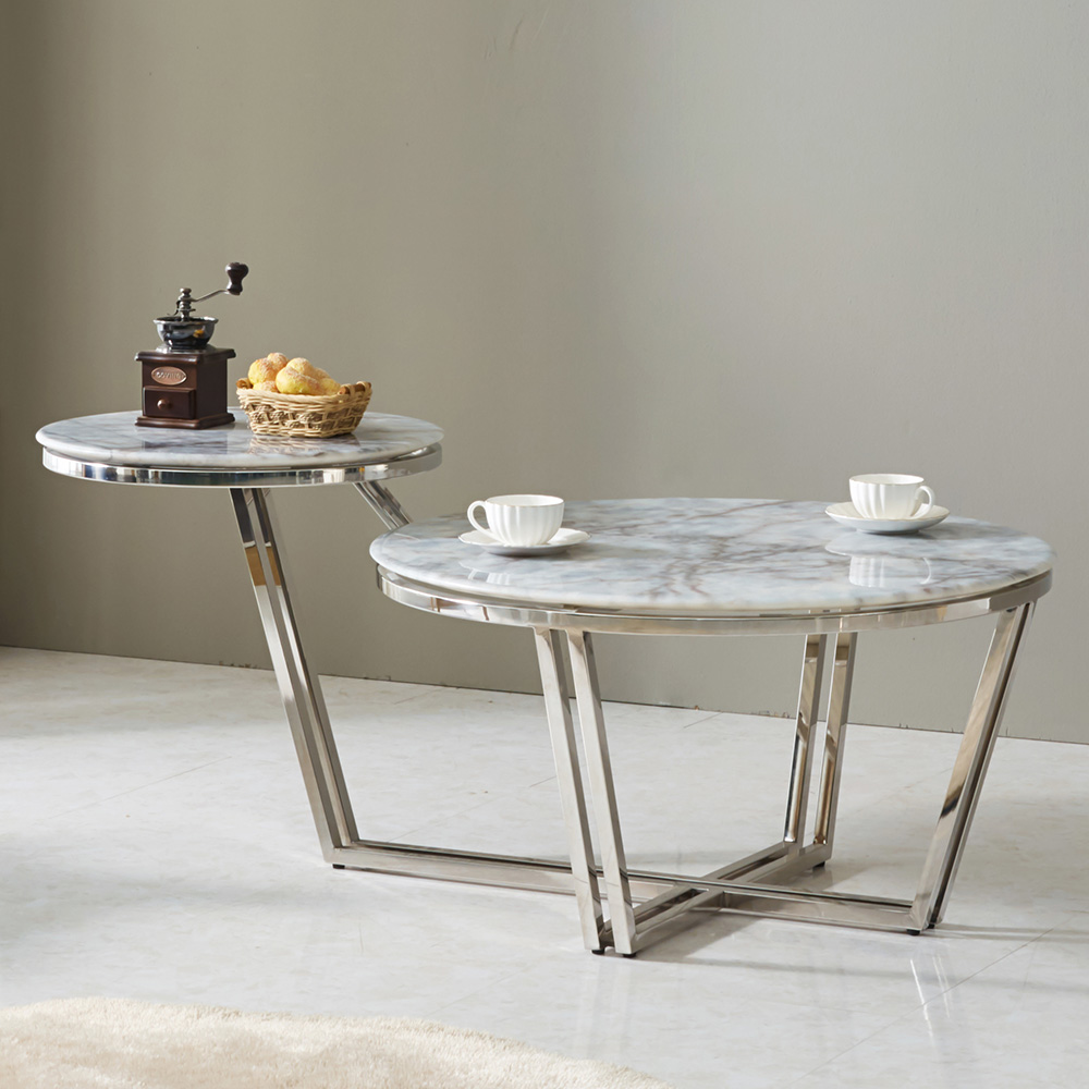 스코나 발레노 원형 듀얼 대리석 스텐 스틸 거실 소파 테이블