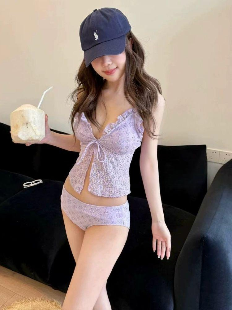 원피스수영복 비키니세트 실내수영복 휴양지 여성용 호캉스 바캉스 여자수영복 비키니수영복 타로퍼플 M 40~47.5kg - 상품 이미지