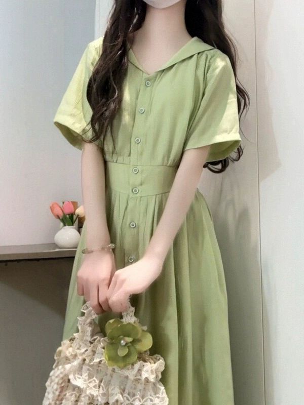 원피스 반팔 빅카라 롱원피스 여성 데일리 여름원피스 여성원피스 그린 55 60kg L - 상세 이미지 2