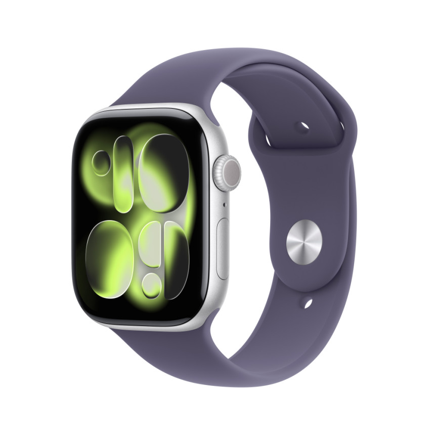 애플워치 11 GPS 실버 알루미늄, 46mm, 퍼플 포그 스포츠밴드 M/L
