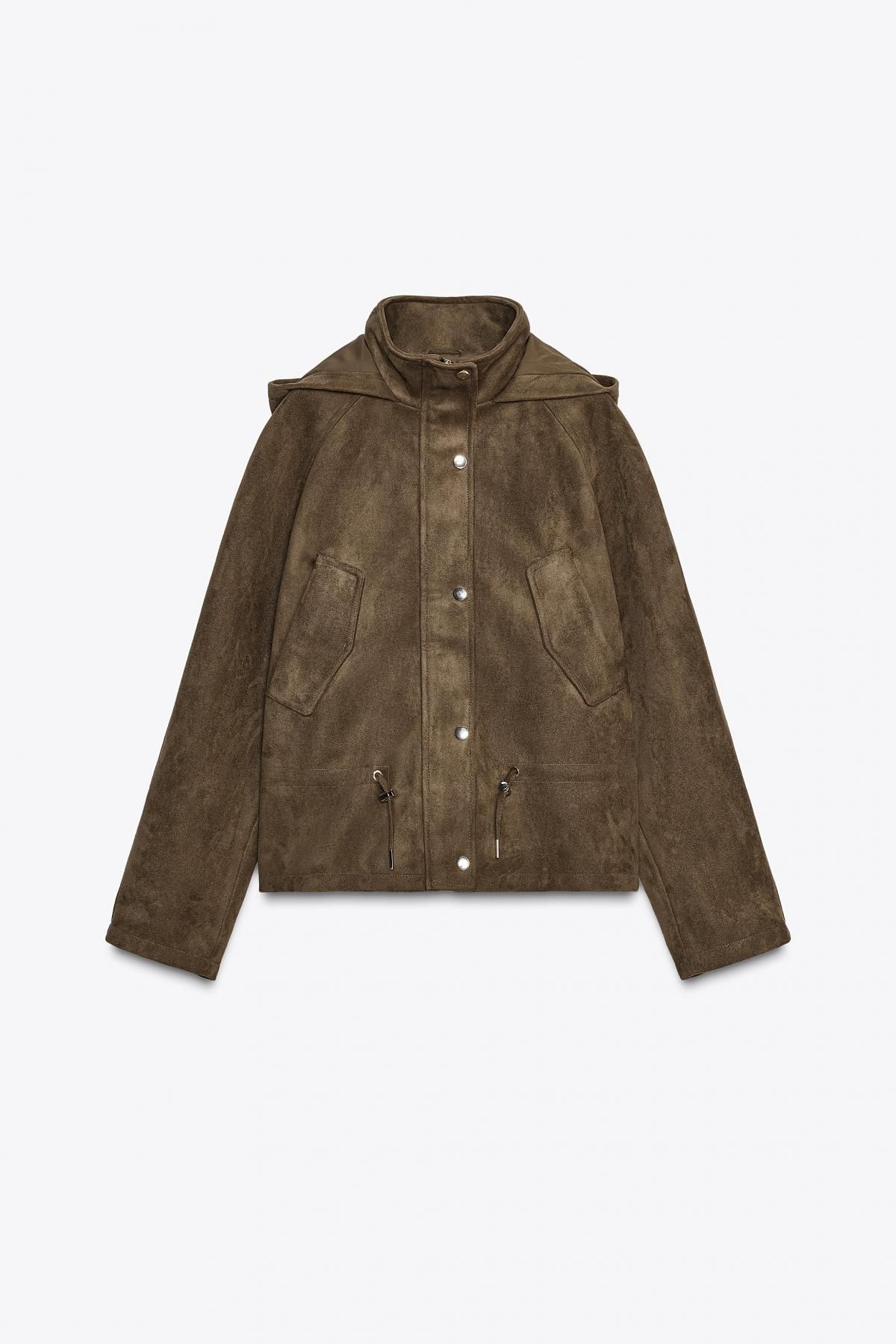 자라 테크니컬 후드 페이크 스웨이드 재킷 8372/284 LIGHT KHAKI - 상품 이미지