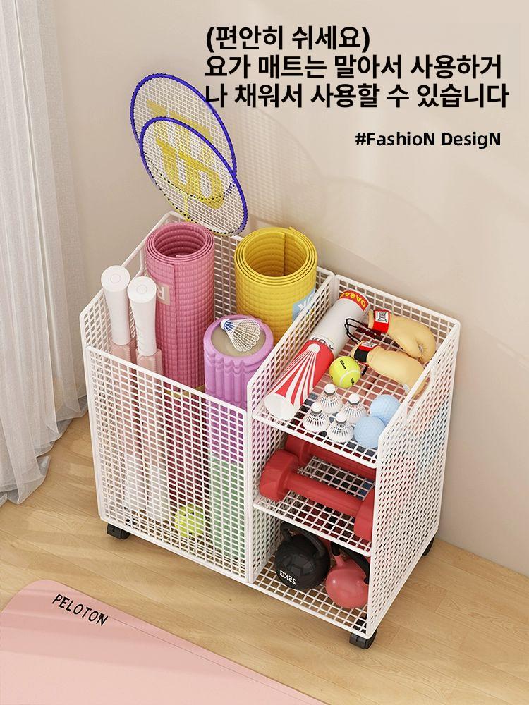 요가매트 정리대 폼롤러 선반 수납장 마사지 정리 소도구 스트레칭 요가학원 보관함 U자형 차이브화이트-이동식 - 상세 이미지 3