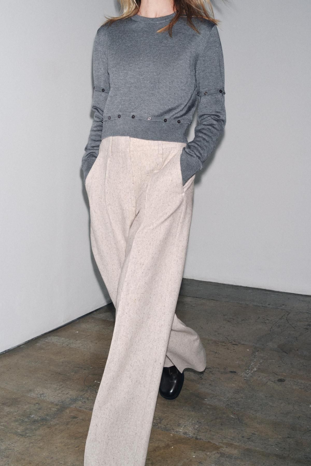 자라 테크니컬 울 혼방 스트럭처 와이드 팬츠 4043/252 BEIGE - 상세 이미지 4