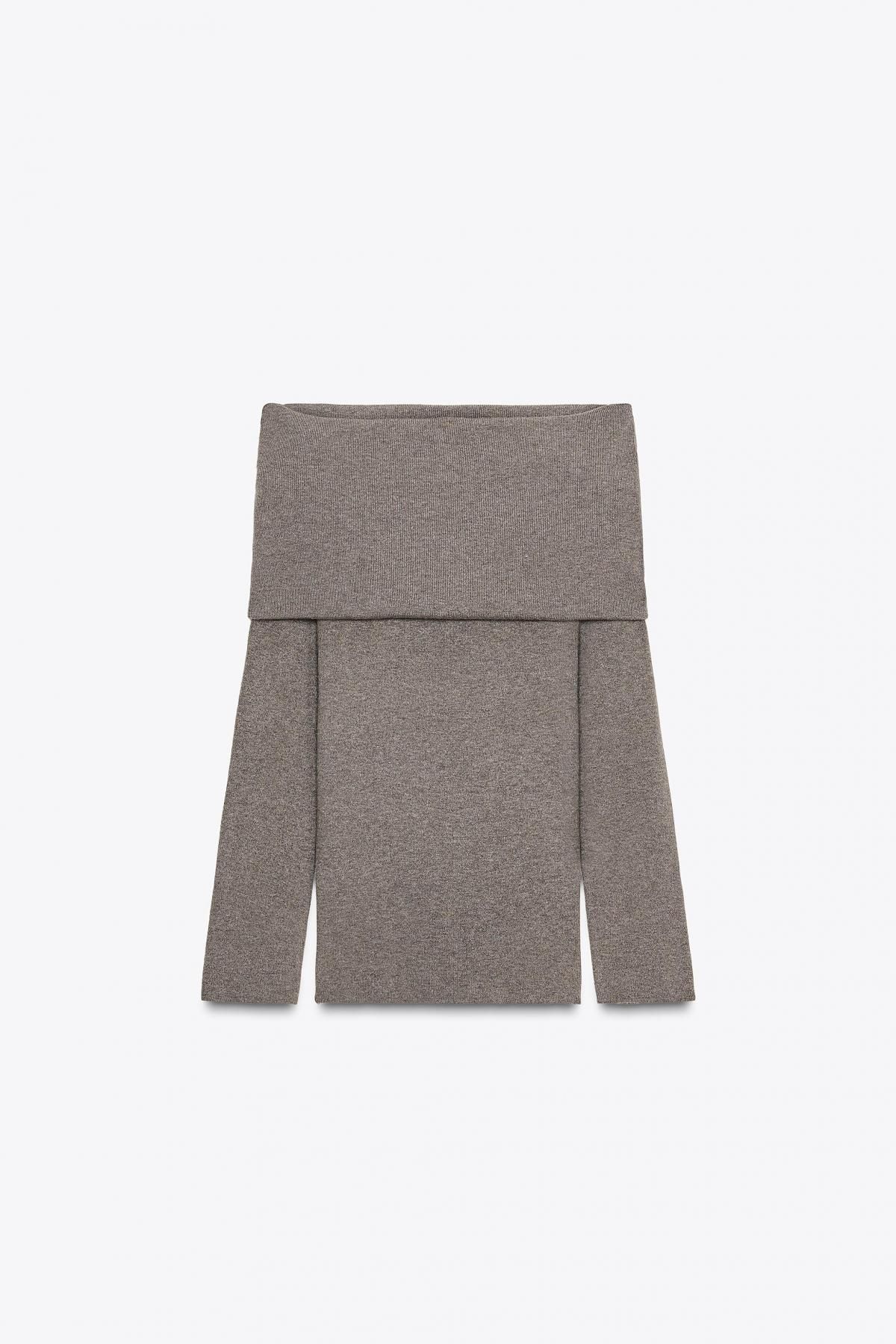 자라 슬림핏 베이직 오프숄더 니트 탑 5755/131 TAUPE GREY - 상품 이미지
