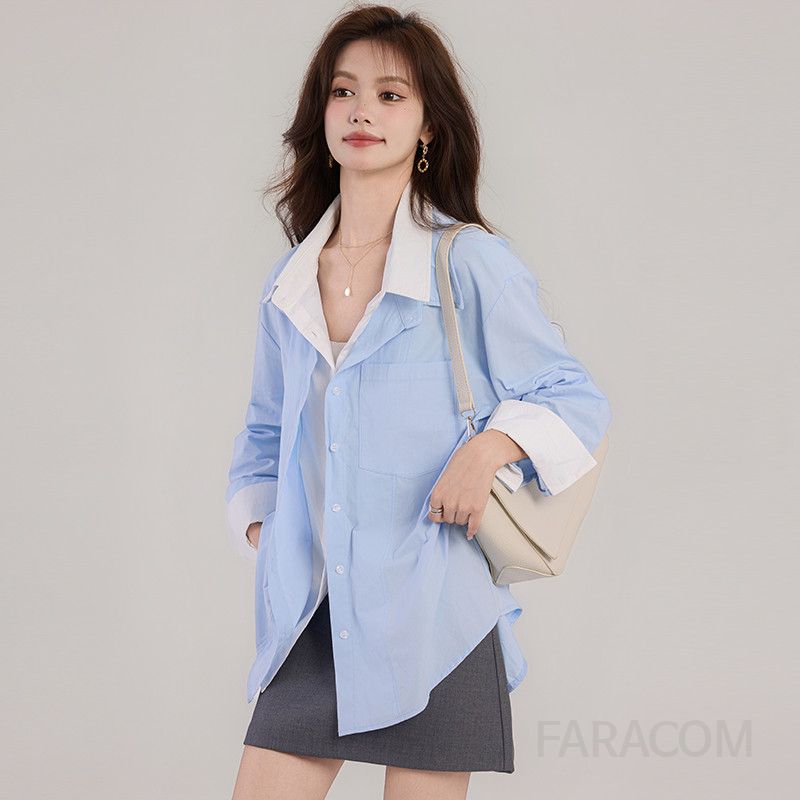 여성 여성 루즈핏 코튼 긴팔 셔츠 가을 데일리 캐주얼 스타일 구김없는 편안한 착용감 남녀공용 데이트룩 오버핏 - 상세 이미지 3