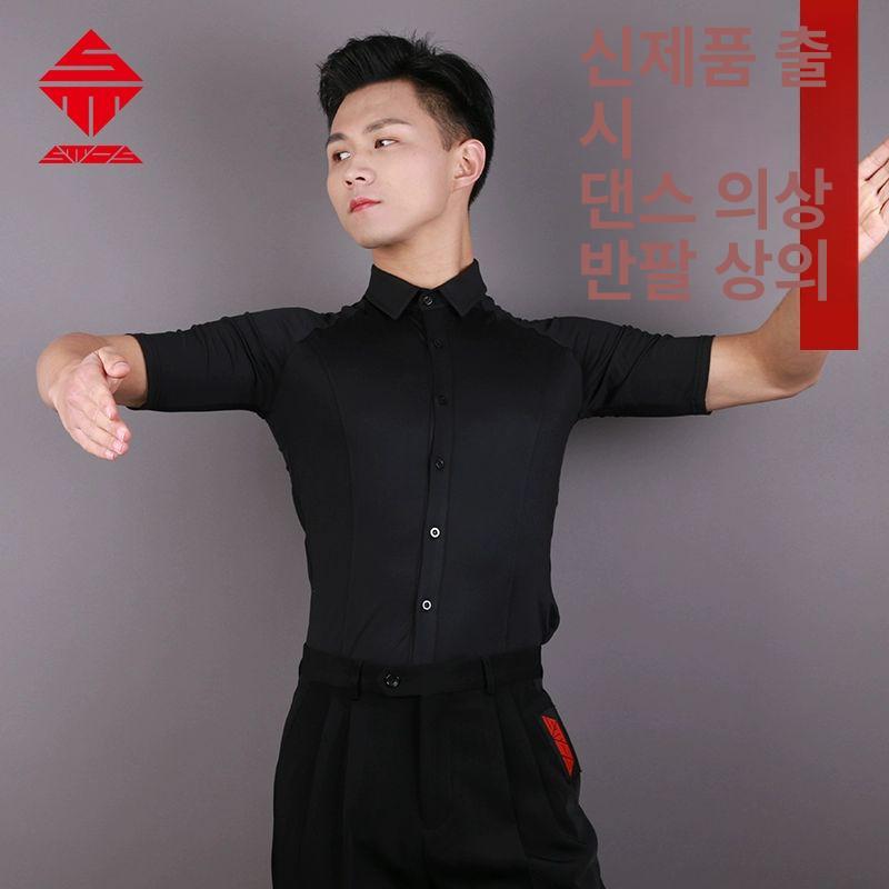 남자 댄스복상의 모던 트로트의상 댄스복 발룸 공연 티셔츠 사교 의상 컬렉션 왈츠 댄스의상 블랙 S - 상세 이미지 2