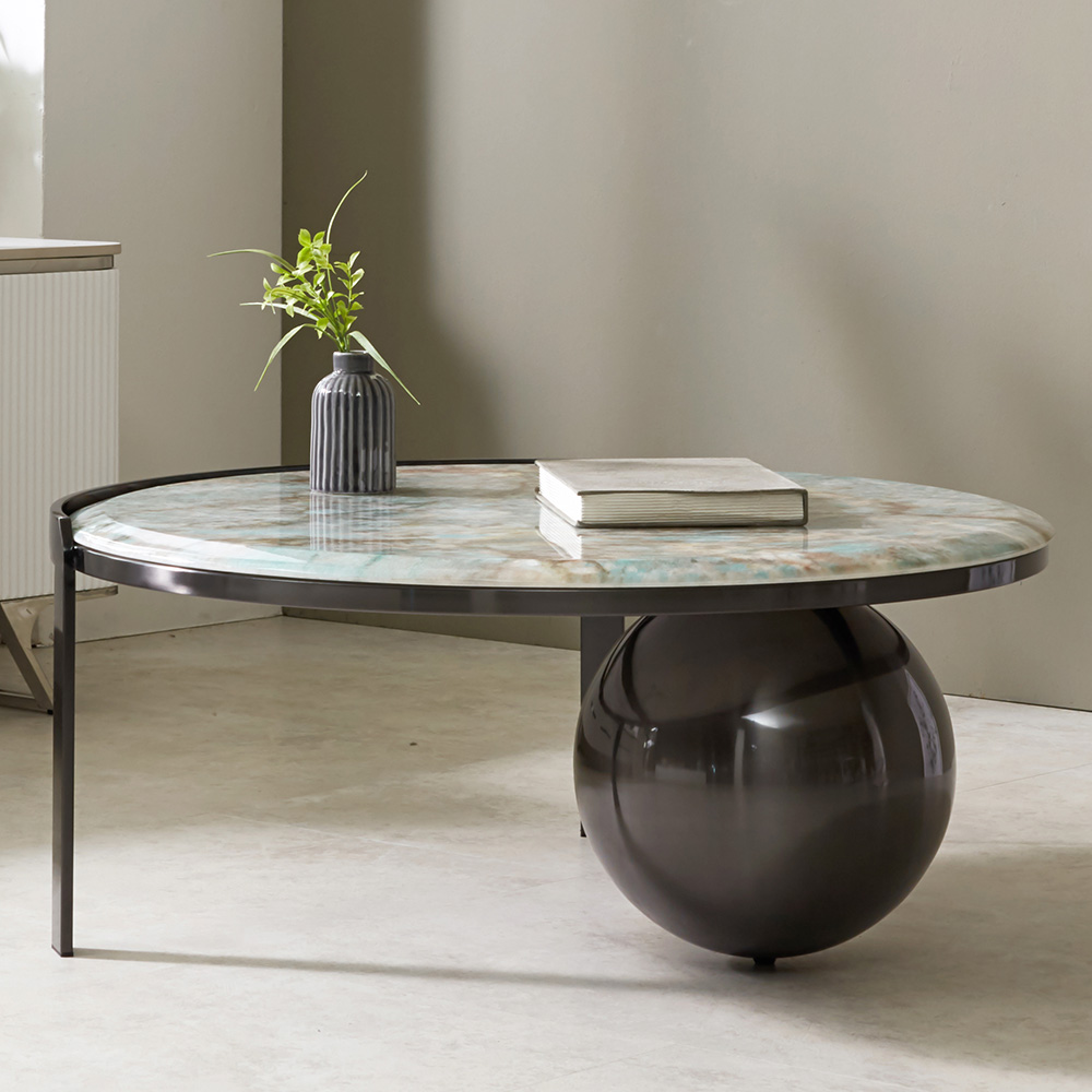 스코나 마키아 대리석 스텐 스틸 원형 듀얼 거실 소파 테이블 L