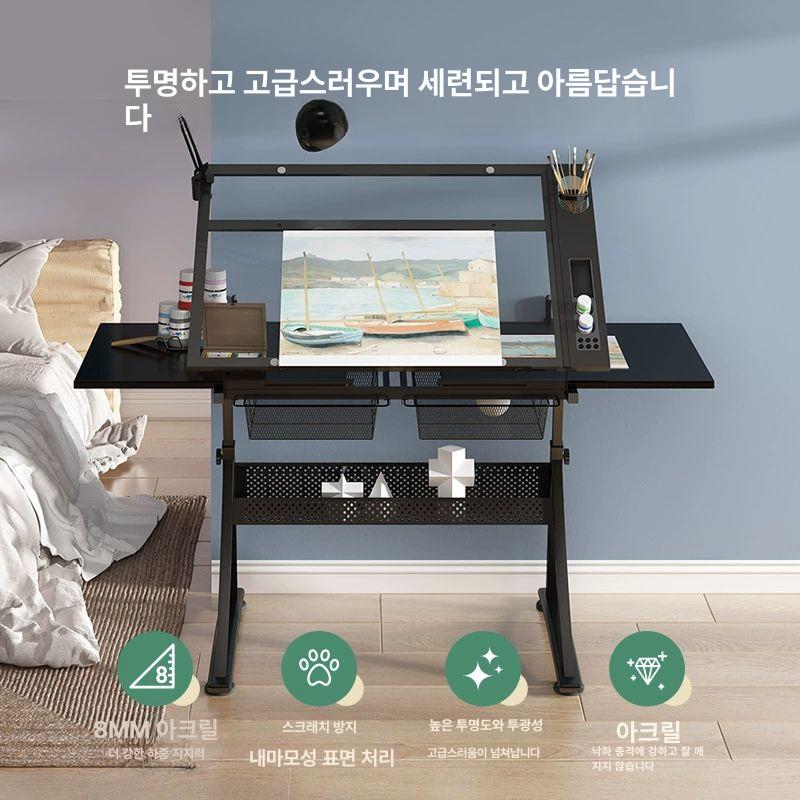 드로잉 작업대 미술 높이조절 화판 그림 접이식 ③ 좌우이중보조판 블랙 프레임 - 상세 이미지 3