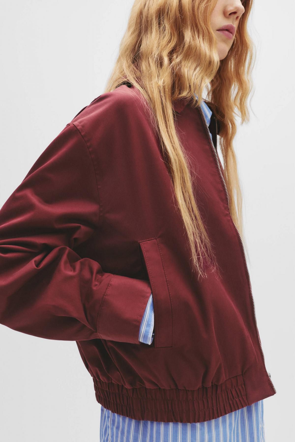 풀앤베어 버건디 베이직 켄트카라 집업 재킷 7700/311 BURGUNDY - 상세 이미지 4
