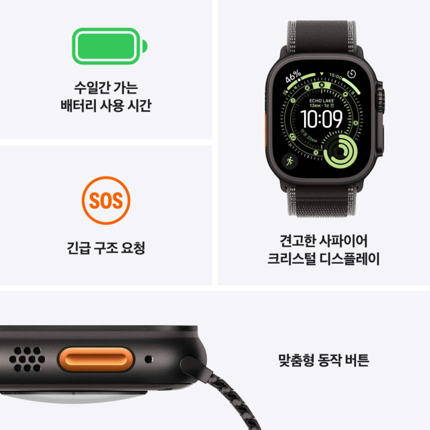 애플 애플워치 울트라 3 셀룰러 내추럴 티타늄, 49mm, 라이트블루 알파인 루프 L