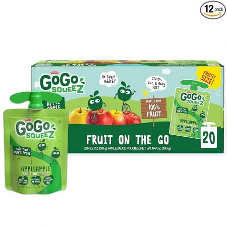 GoGo squeeZ 사과소스와 과일 퓨레 사과 3.2온스(20팩) 어린이용 무가당 과일 스낵 글루텐 프리 견과류 및 유제품 - 상품 이미지