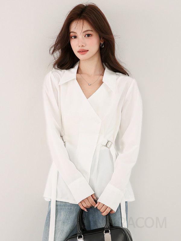 여성 브이넥 레이스 긴팔 블라우스 가을 슬림핏 캐주얼 스타일 데일리 패션 다용도 셔츠 세련된 디자인 편안한 착용감 - 상세 이미지 4