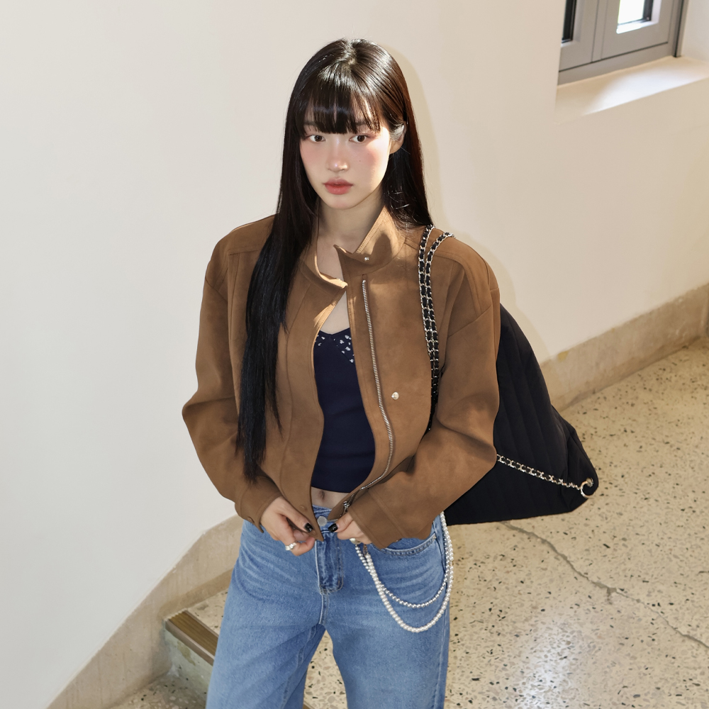 [엽페] 스웨이드 블루종 자켓 브라운 - 상품 이미지
